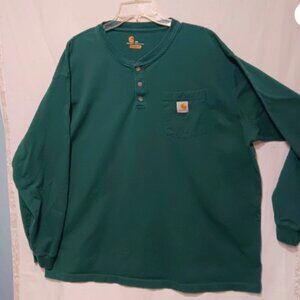 Carhartt 2XL Original Fit‎ Long Sleeve Pocket T-Shirt Dark Green Workwear D21